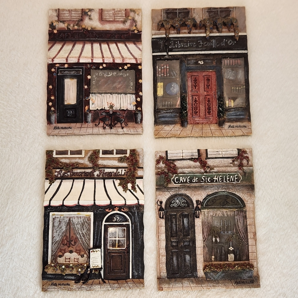 🍷Kate McRostie 3D Resin French Storefront Wall Plaques Set Of 4 4.25" x 6" - Picture 10 of 10